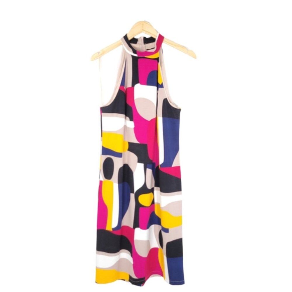 Trina Turk Womens Midi Dress Size 14 Multicolor Emotion Halter Neck Cocktail